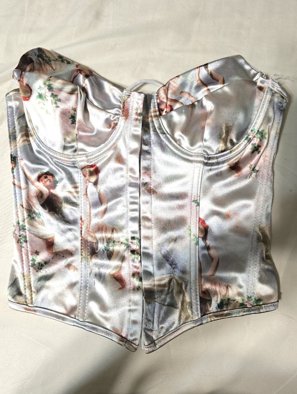 Satin Printed Bustier Crop Top - White Multi